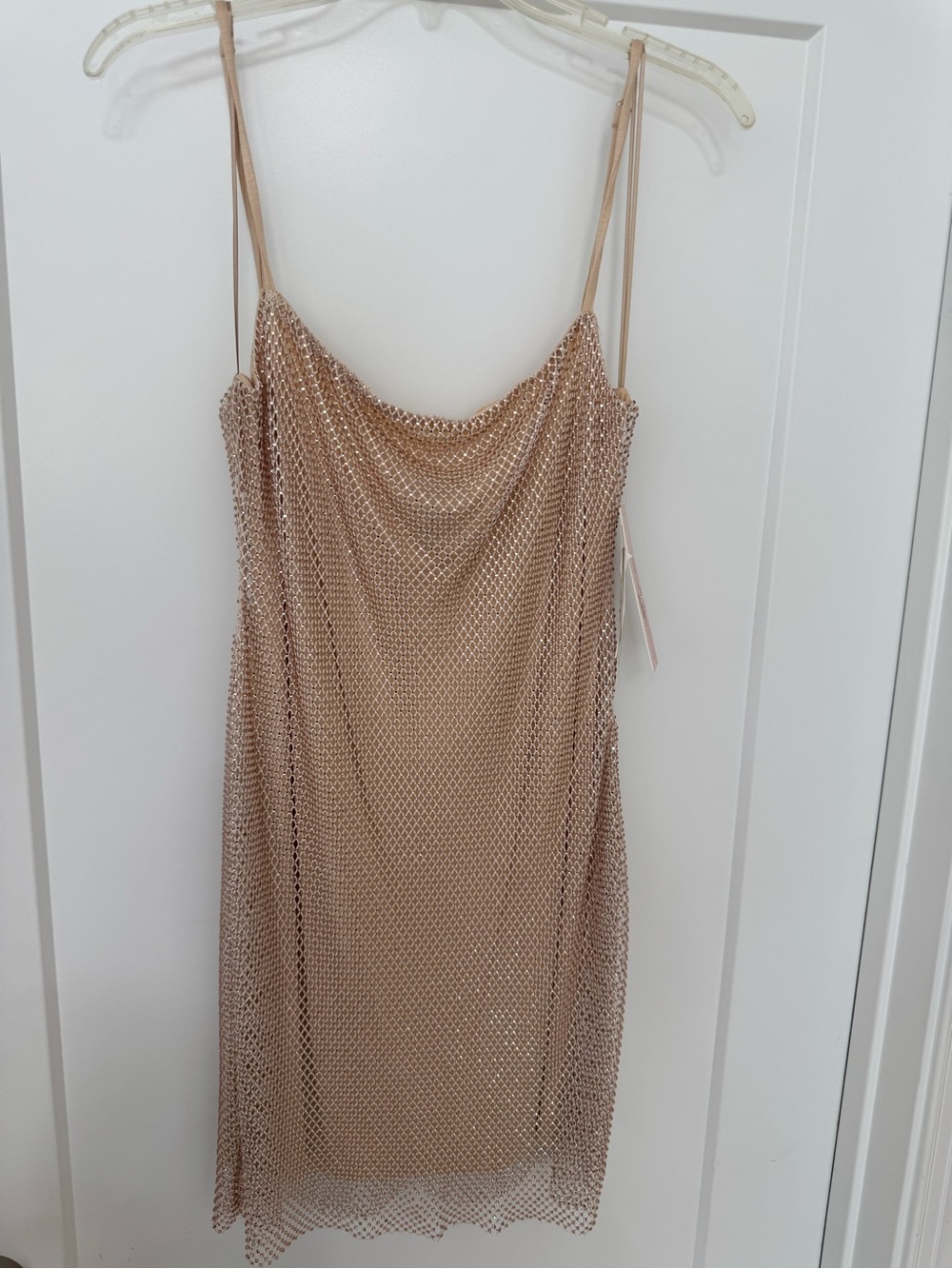Aqua Metallic Nude Mesh Slip Dress